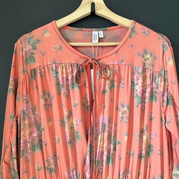 & Other Stories Peach Floral Ruched Long Sleeve Maxi Dress NEW Size 12 - Picture 4 of 10